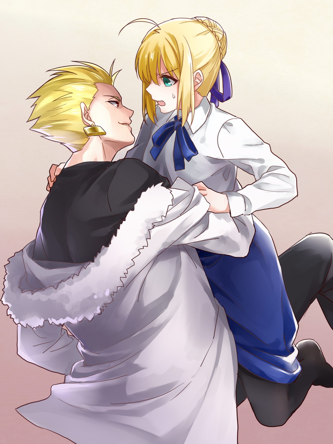 artoria_pendragon_(fate), fate/stay_night, gilgamesh_(fate), ha84no, pantyhose