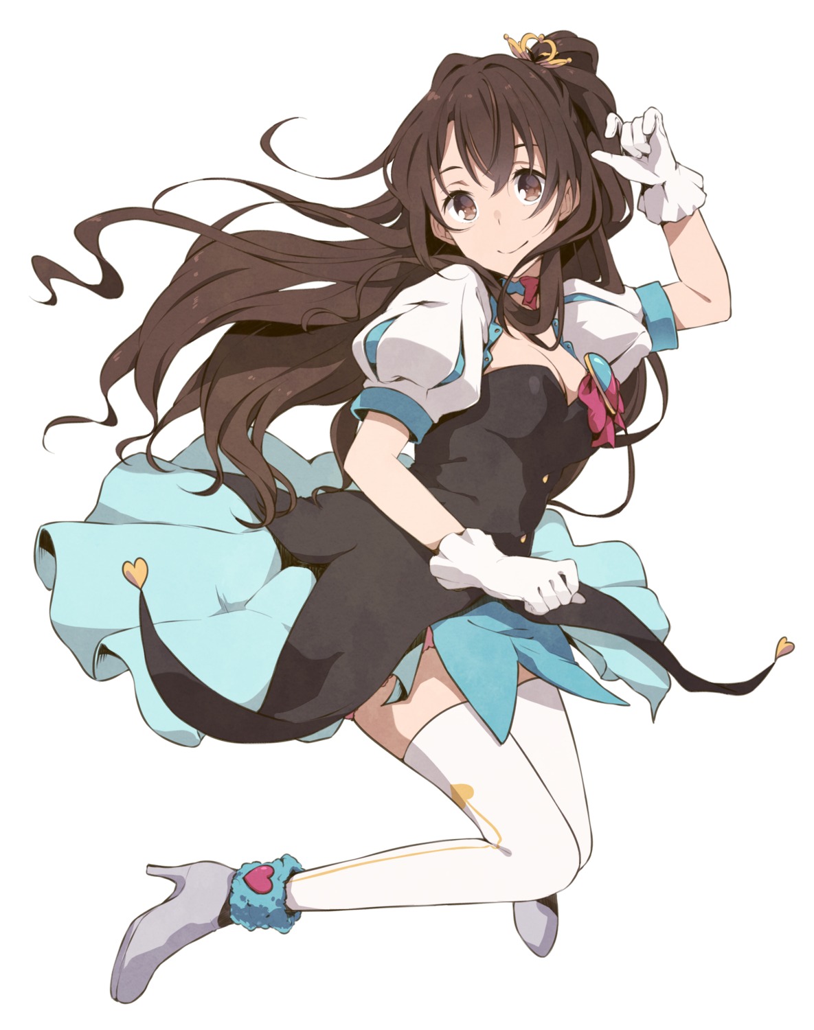 cleavage, dress, haine, heels, shimamura_uzuki, the_idolm@ster, the_idolm@ster_cinderella_girls, thighhighs
