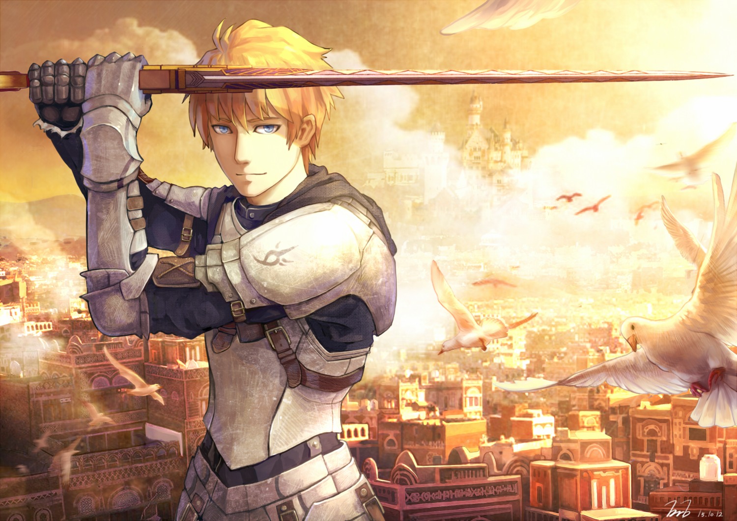 aoiakamaou, armor, fate/prototype, fate/stay_night, saber_(fate/prototype), sword