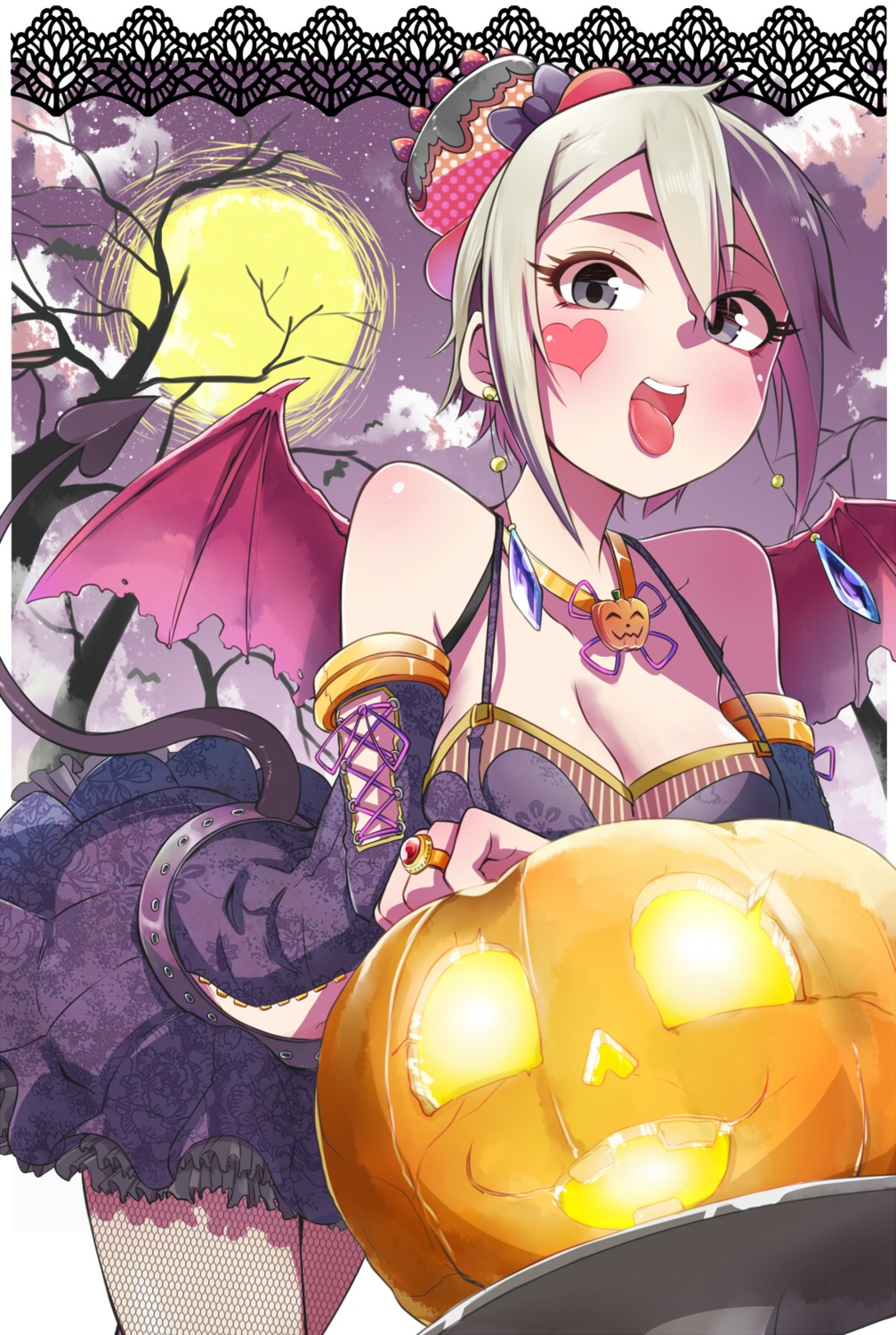 cleavage, fishnets, halloween, ishii_takuma, pantyhose, shiomi_shuuko, the_idolm@ster, the_idolm@ster_cinderella_girls, wings