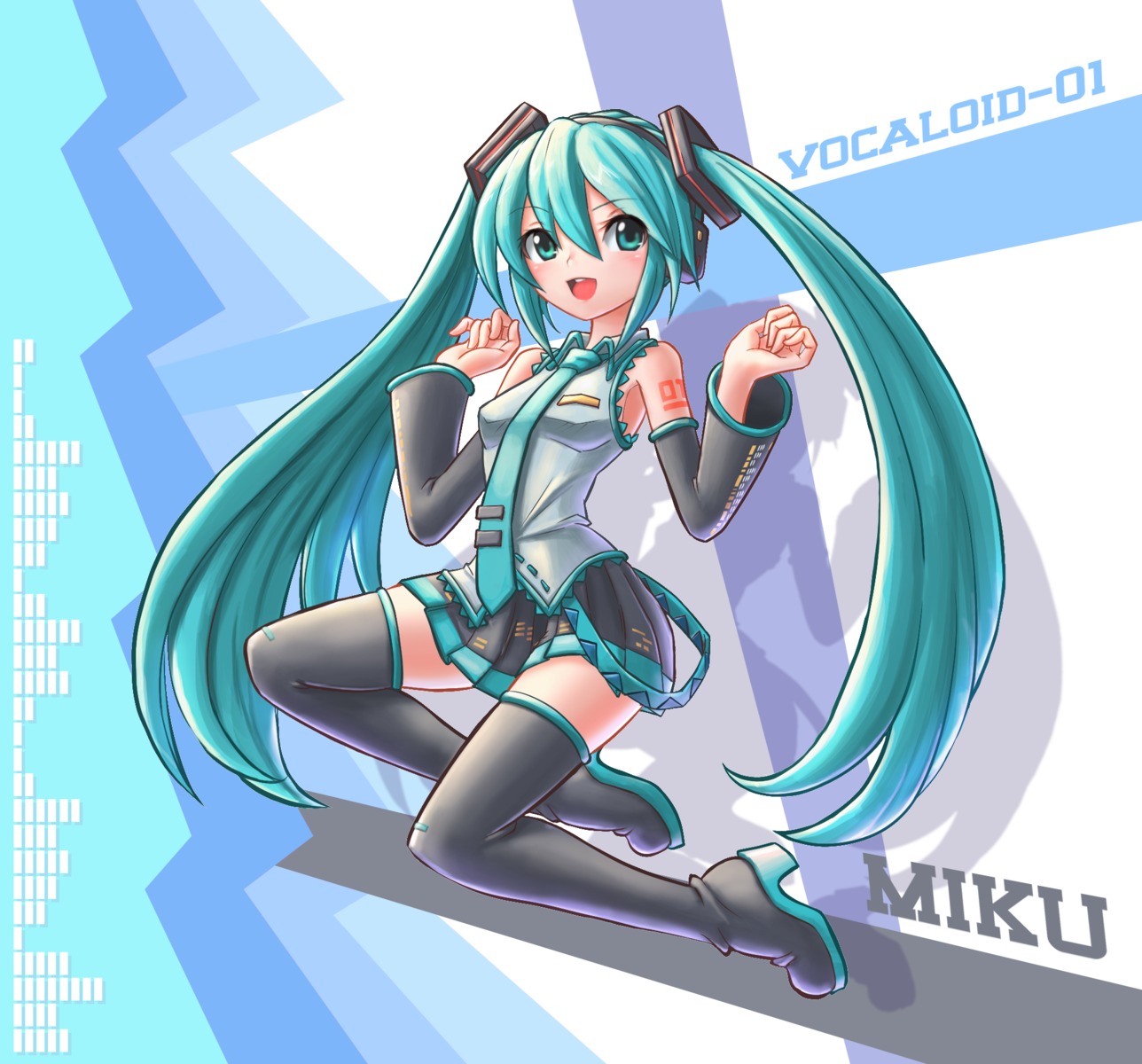 hatsune_miku, headphones, heels, ranken, tattoo, thighhighs, vocaloid