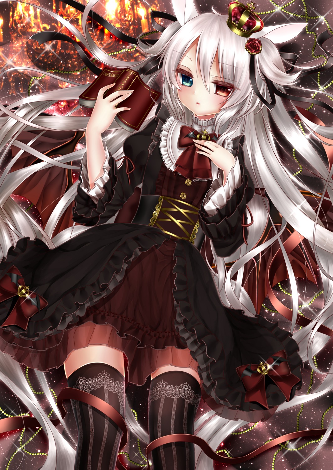 alice_claudia, animal_ears, dress, heterochromia, shanghai_bisu, thighhighs, wings