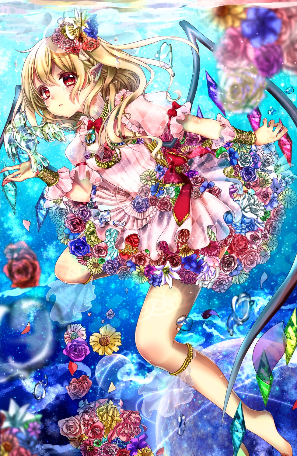 dress, feet, flandre_scarlet, see_through, shanghai_bisu, touhou, wings