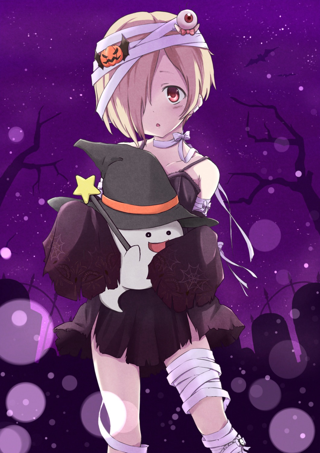 bandages, dress, halloween, mokichi812, shirasaka_koume, the_idolm@ster, the_idolm@ster_cinderella_girls, torn_clothes