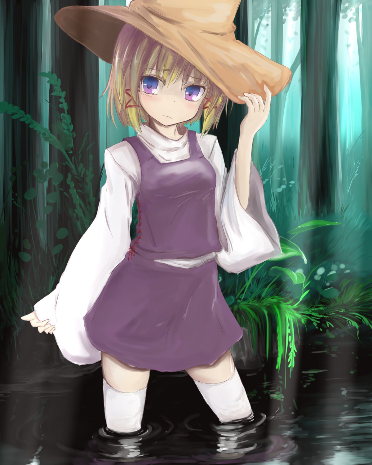 mokichi812, moriya_suwako, thighhighs, touhou, wet