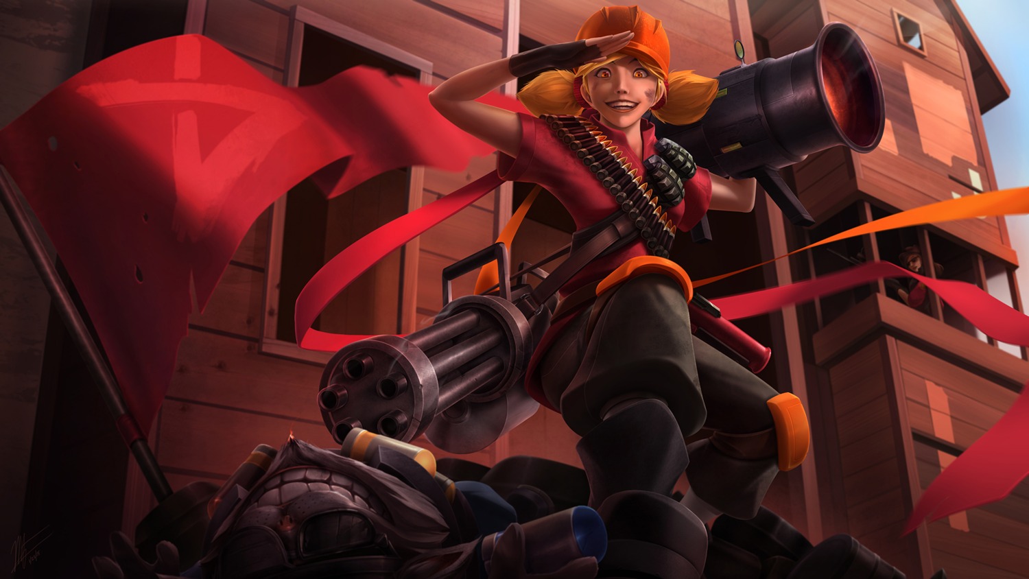 caitlyn, cosplay, crossover, gun, jinx, league_of_legends, team_fortress_2, vegacolors