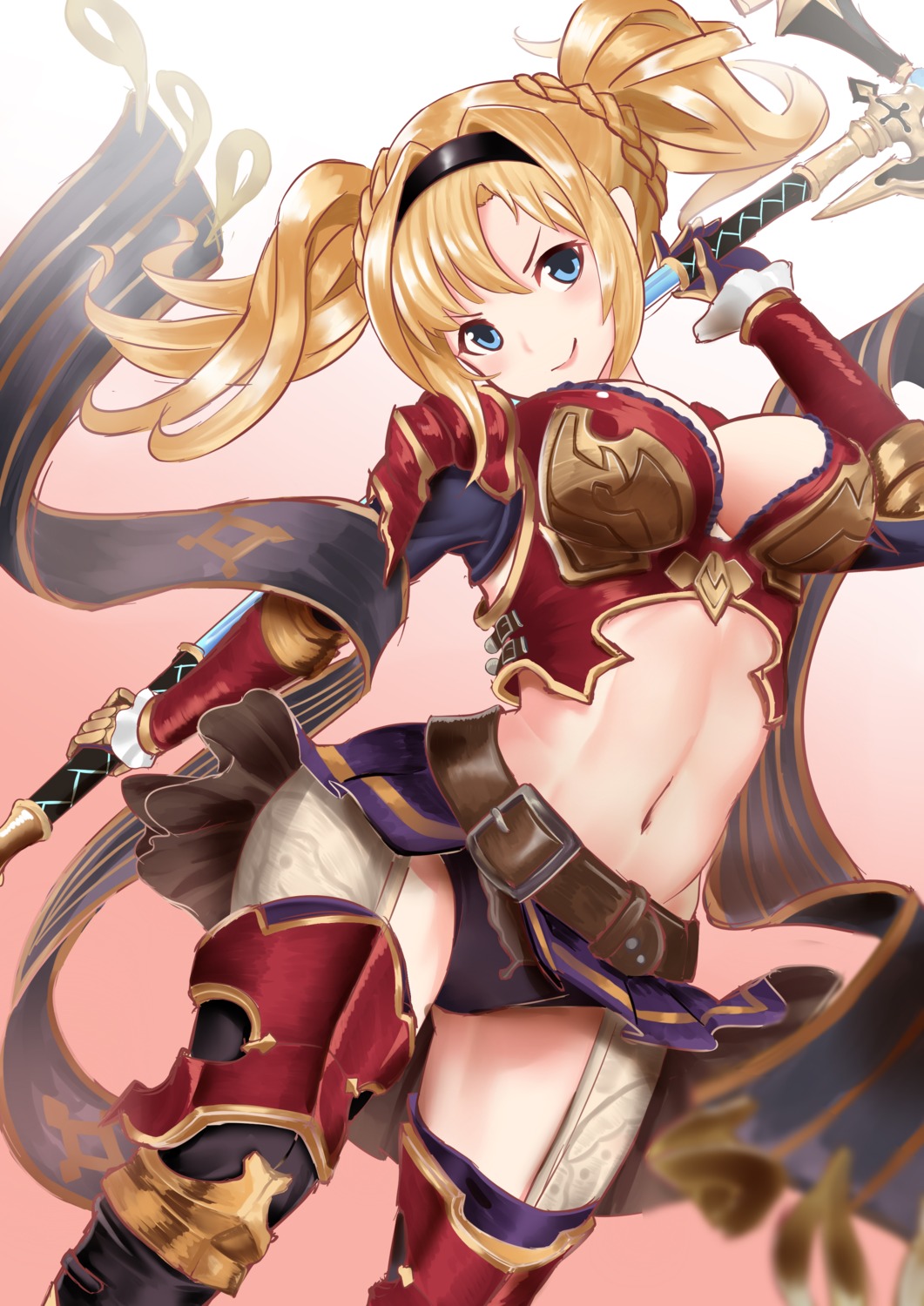 armor, cleavage, granblue_fantasy, pantsu, sin_(kami148), thighhighs, weapon, zeta_(granblue_fantasy)