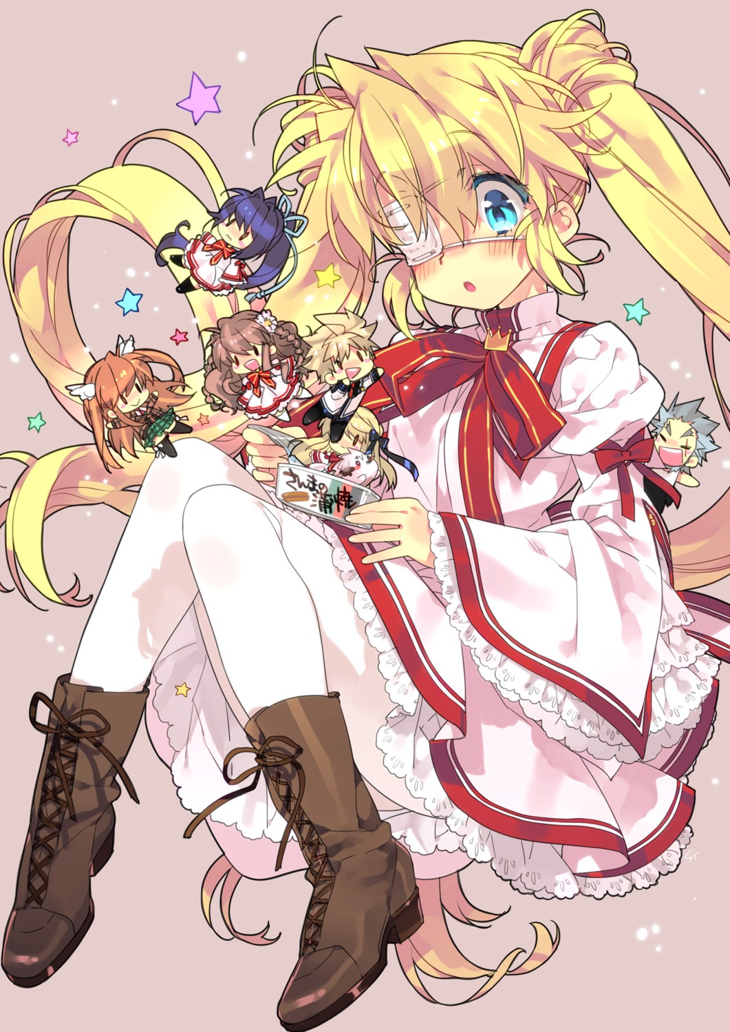 chibi, eyepatch, gennadii_eduardovich_kawachieewa, heels, kanbe_kotori, konohana_lucia, nakatsu_shizuru, ootori_chihaya