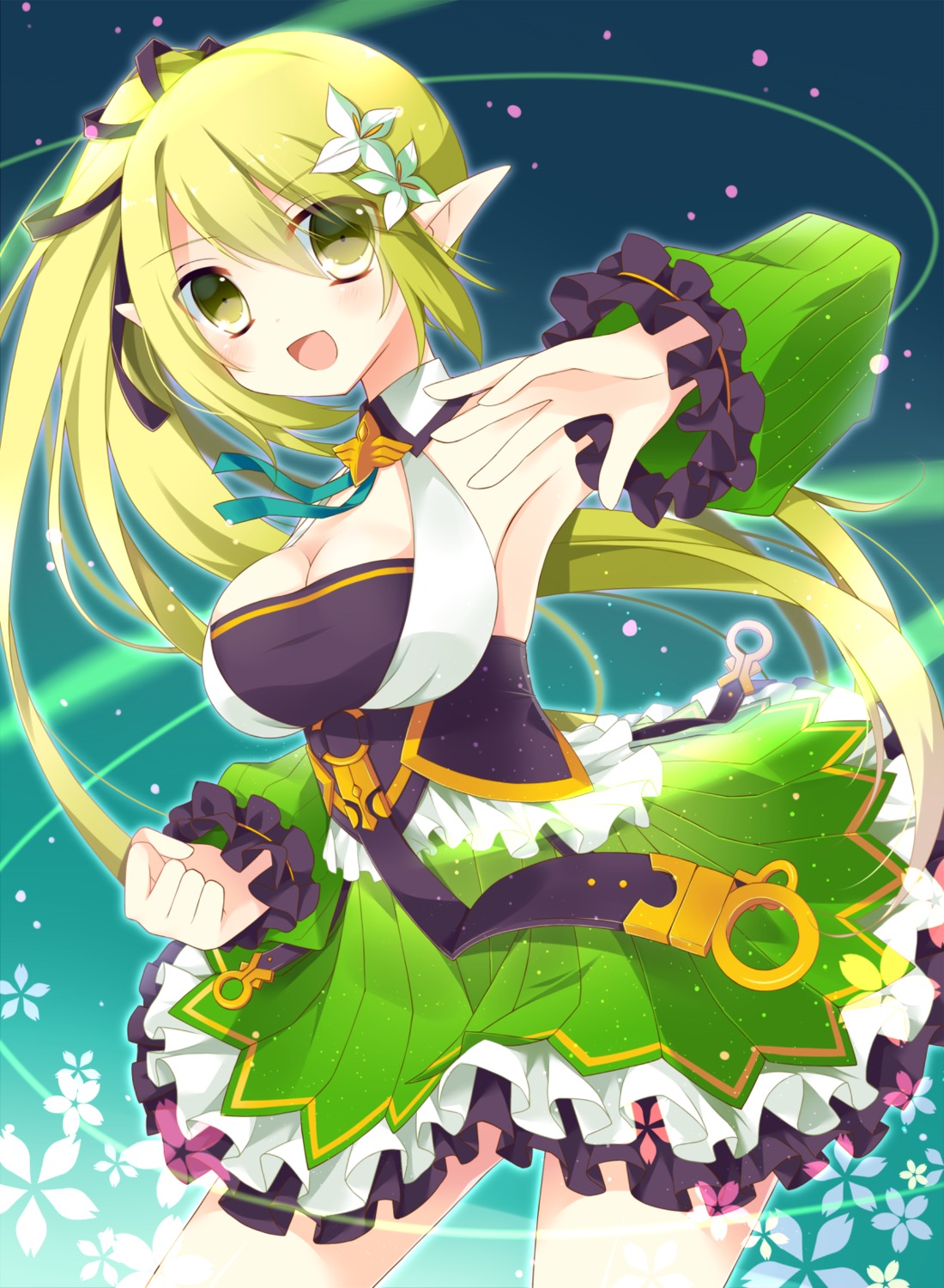 cleavage, dress, elsword, hoshi, pointy_ears, rena_(elsword)