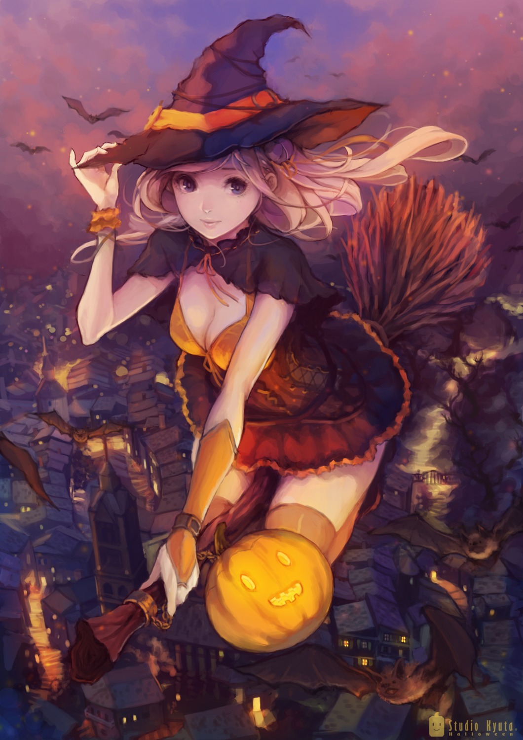 chaang, cleavage, halloween, thighhighs, witch