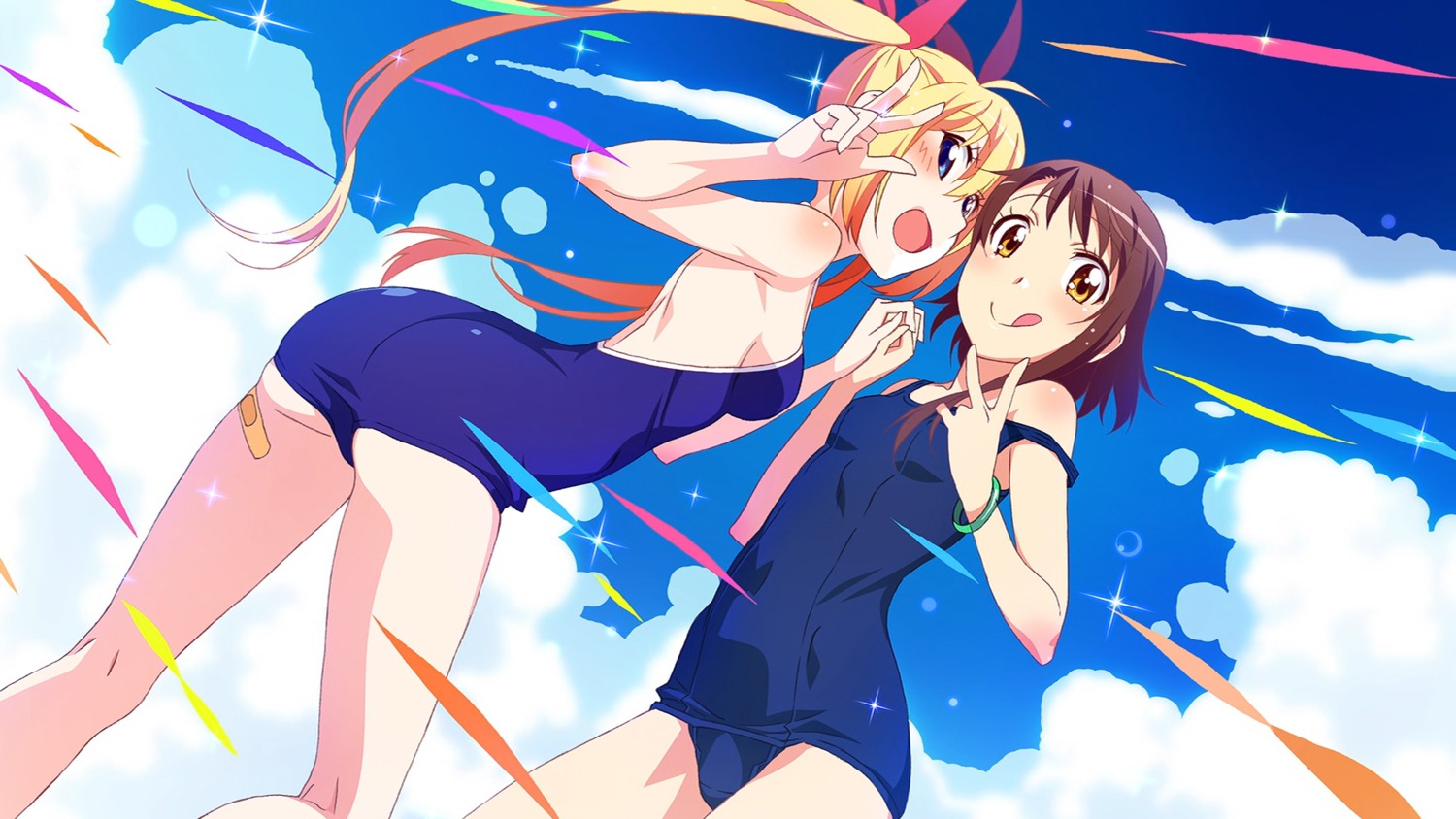 ass, bandaid, kirisaki_chitoge, nisekoi, onodera_kosaki, school_swimsuit, swimsuits, watanabe_akio