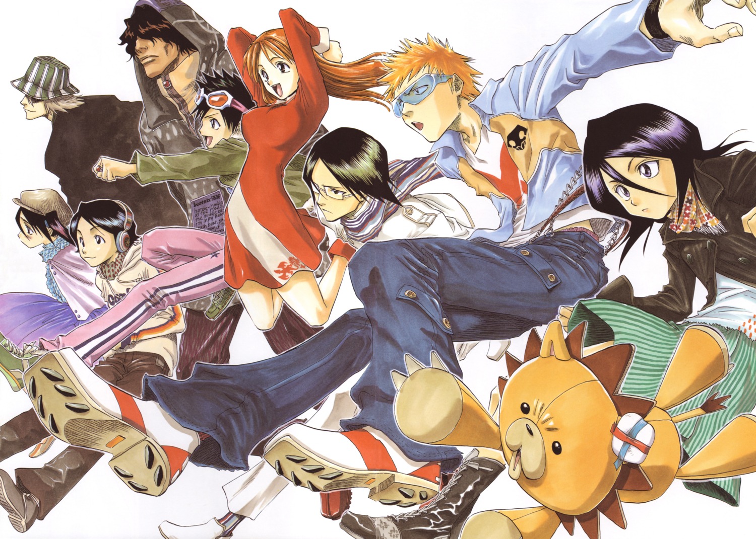 arisawa_tatsuki, bleach, inoue_orihime, kon, kubo_tite, kuchiki_rukia, kurosaki_ichigo, urahara_kisuke, uryuu_ishida, yasutora_sado