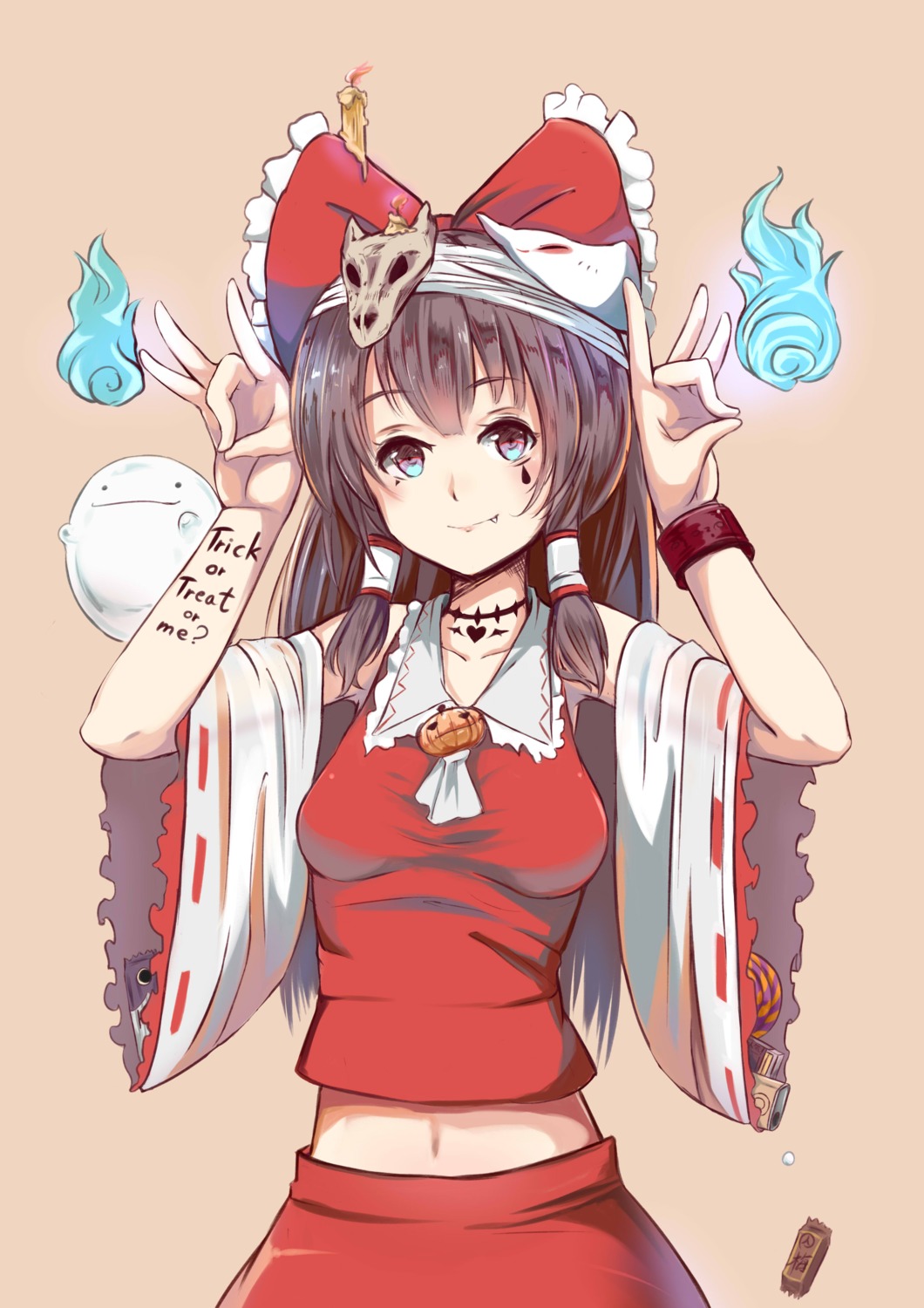 ase_tou_mi_kaameru, hakurei_reimu, halloween, tattoo, touhou