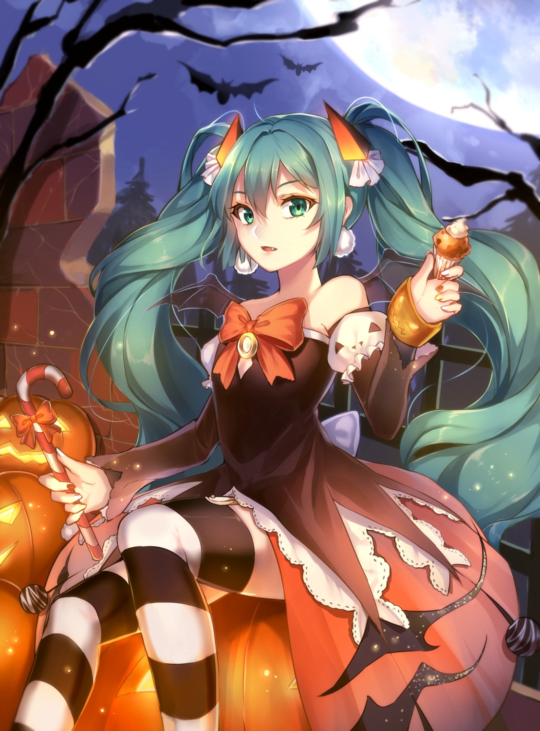 dress, halloween, hatsune_miku, qingshui_ai, thighhighs, vocaloid, witch