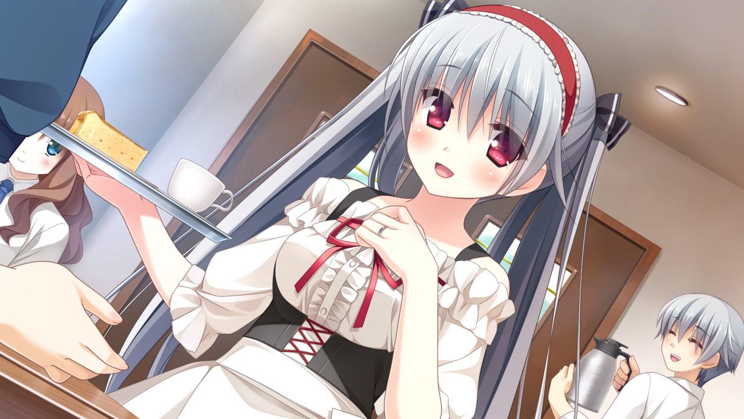 cube, game_cg, kanekiyo_miwa, kurano_kazuya, kurano_kun_chi_no_futago_jijou, kurano_tomoka, waitress