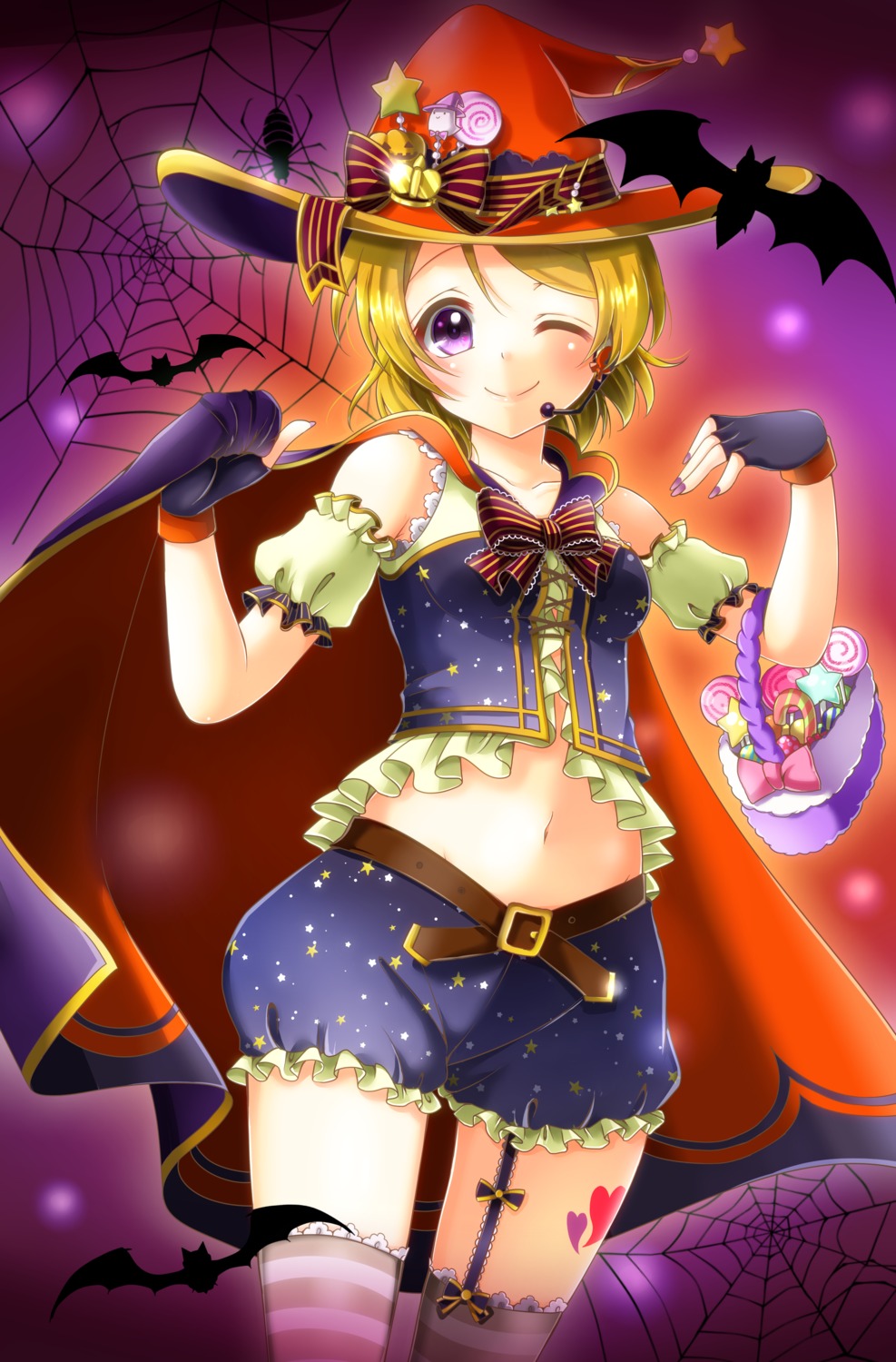 aoi_(kiyokiyoaomushi), bloomers, halloween, koizumi_hanayo, love_live!, love_live!_(series), stockings, thighhighs