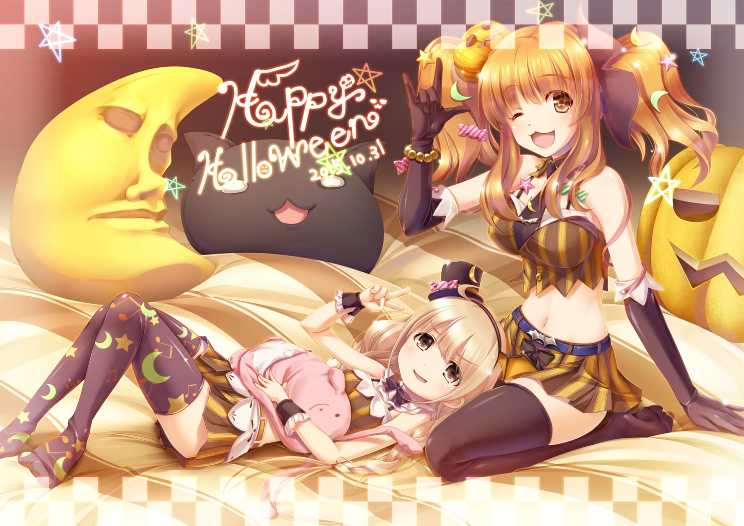 futaba_anzu, halloween, kamishiro_mai_(capti-no), moroboshi_kirari, the_idolm@ster, the_idolm@ster_cinderella_girls, thighhighs