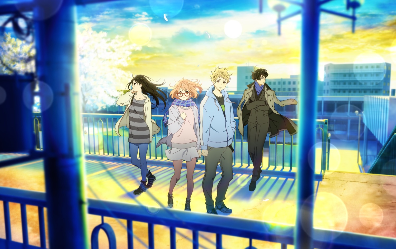 kanbara_akihito, kuriyama_mirai, kyoukai_no_kanata, megane, nase_hiroomi, nase_mitsuki, open_shirt, pantyhose, sweater, tagami_keisei