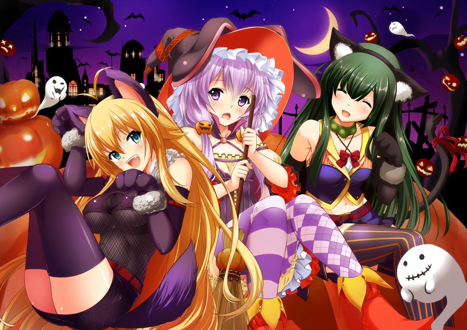 animal_ears, bug, halloween, nekomimi, pantyhose, tail, thighhighs, touhoku_zunko