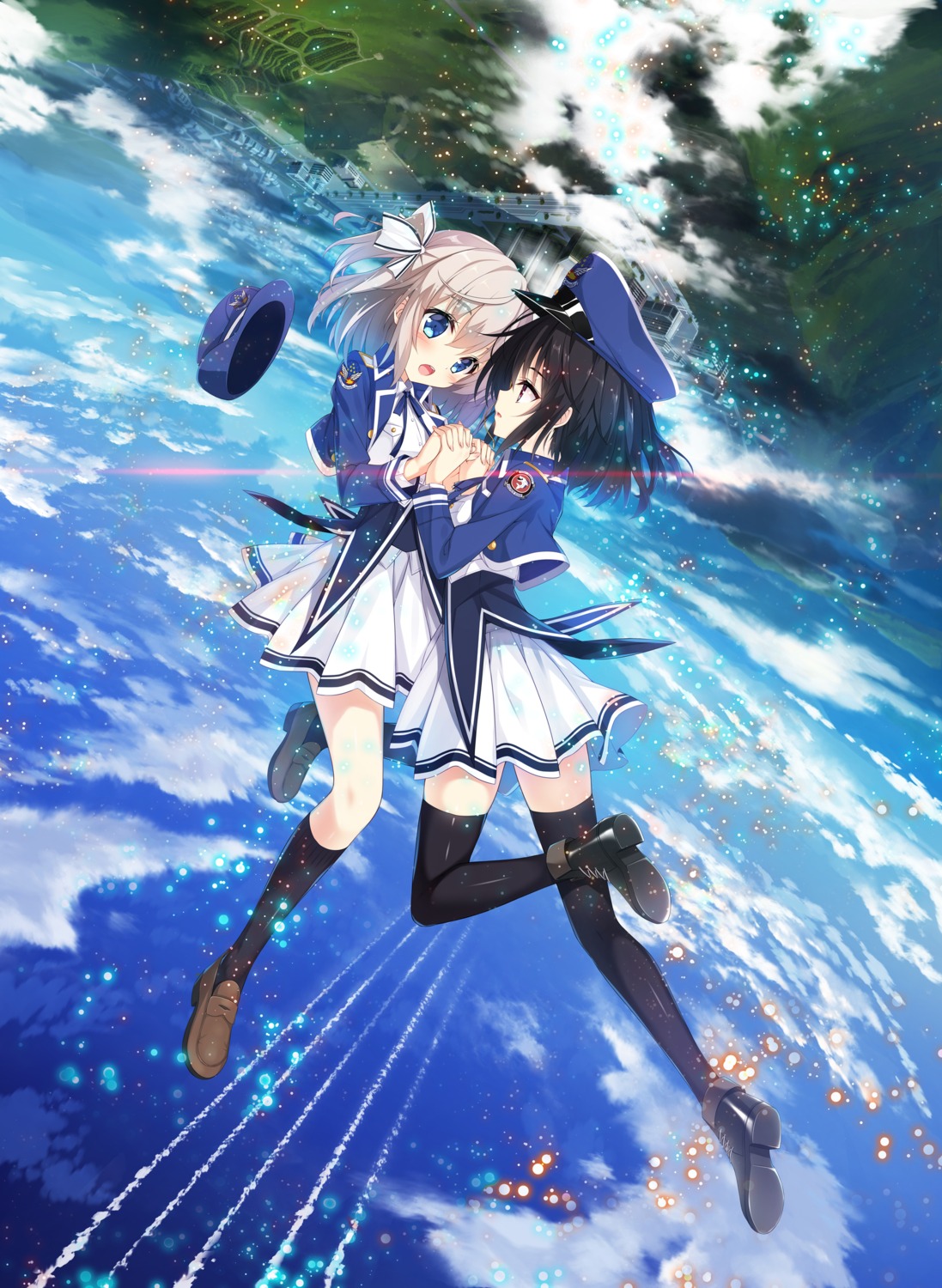 aoi_kurusu, digital_version, hayakawa_harui, heels, hyuga_tsubame, thighhighs, uniform, valkyrie_impulse