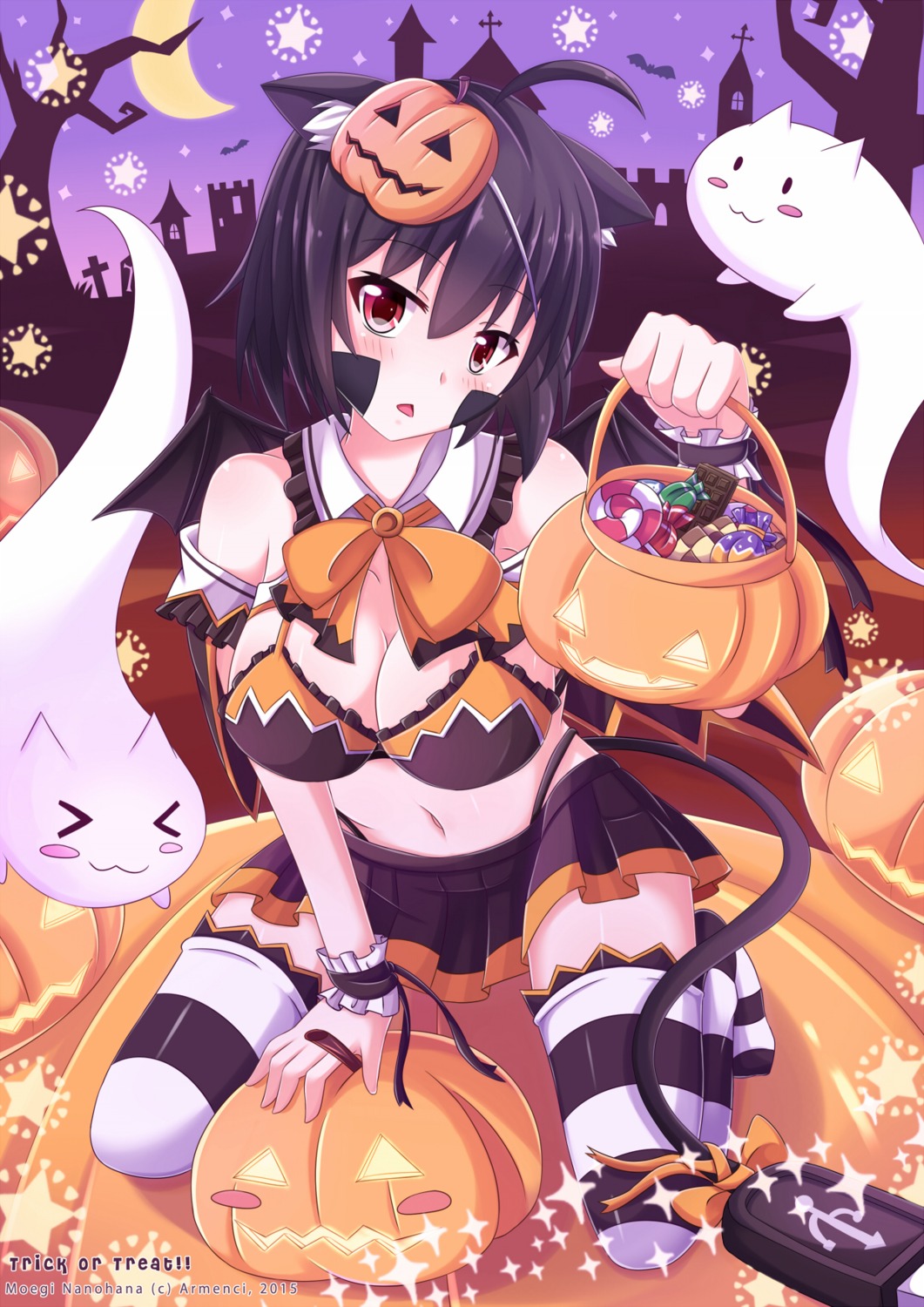 animal_ears, bikini, cleavage, halloween, nugi_(armenci), swimsuits, tail, thighhighs