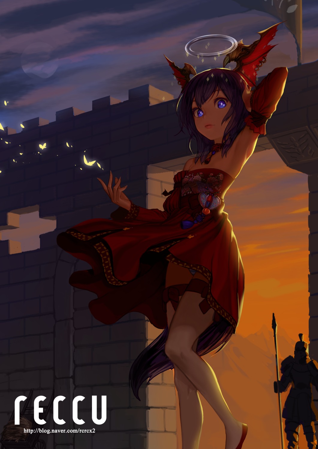 dress, elin, official_watermark, pantsu, reccu, shimapan, tera_online, thighhighs