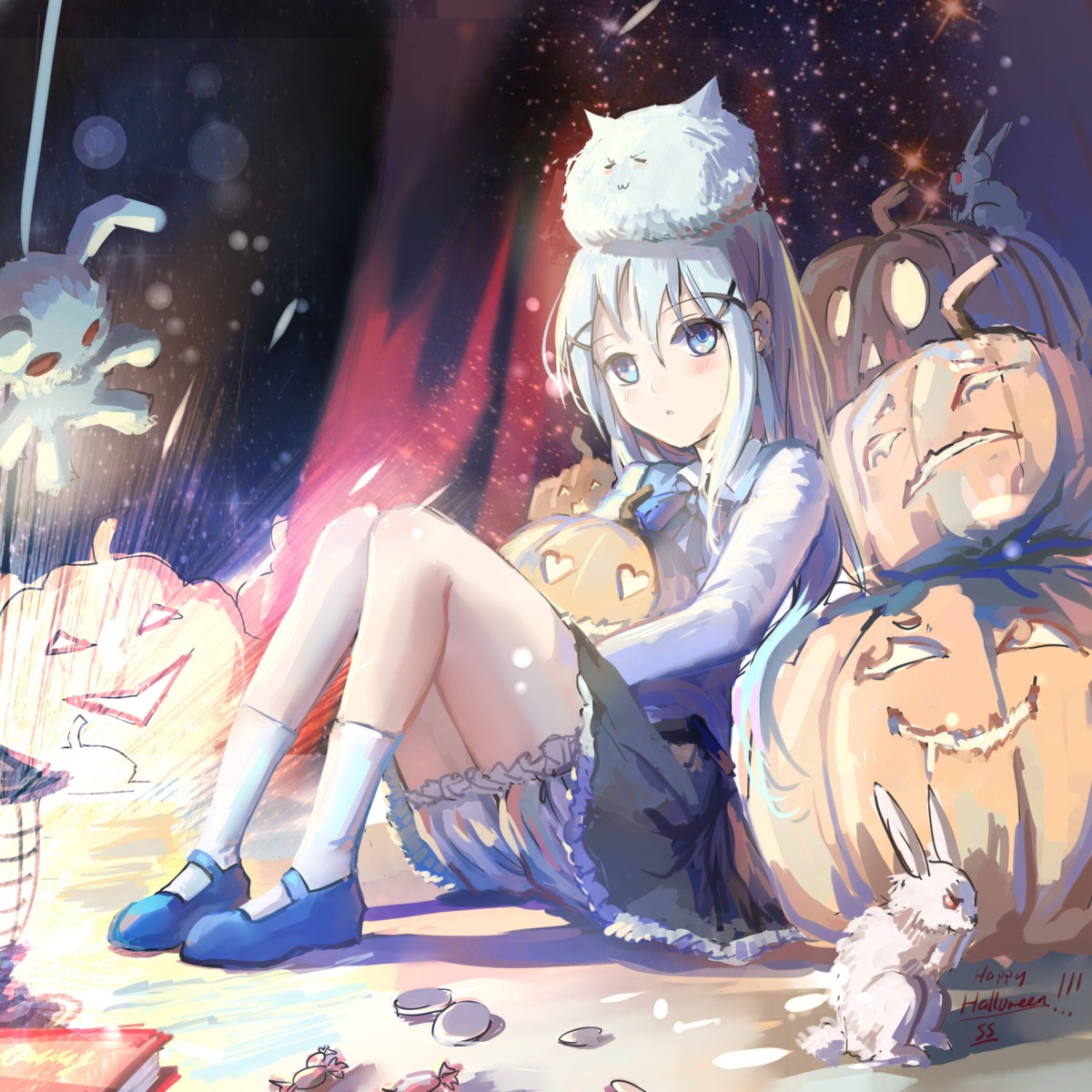 bloomers, gochuumon_wa_usagi_desu_ka?, halloween, kafuu_chino, sishenfan, tippy_(gochiusa), waitress