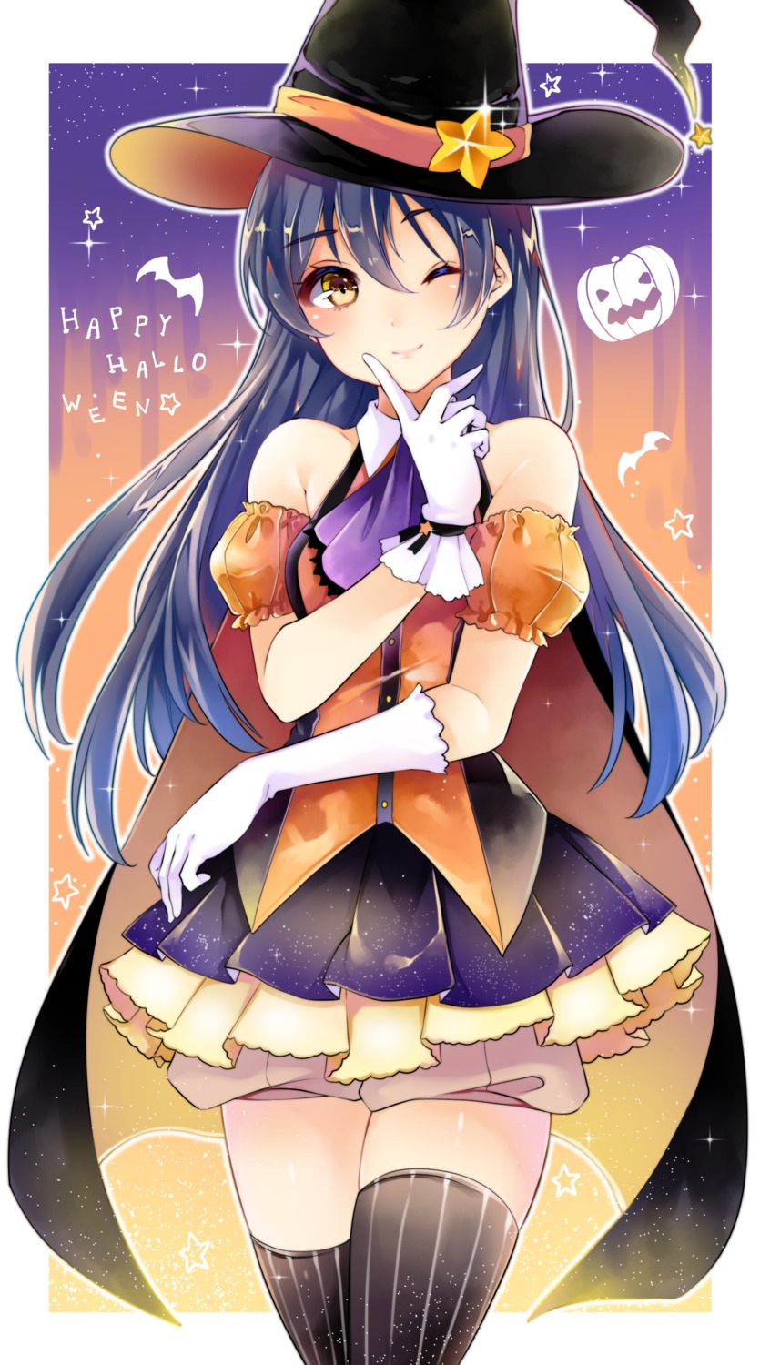 akit_(15jamjam), dress, halloween, love_live!, love_live!_(series), sonoda_umi, thighhighs, witch
