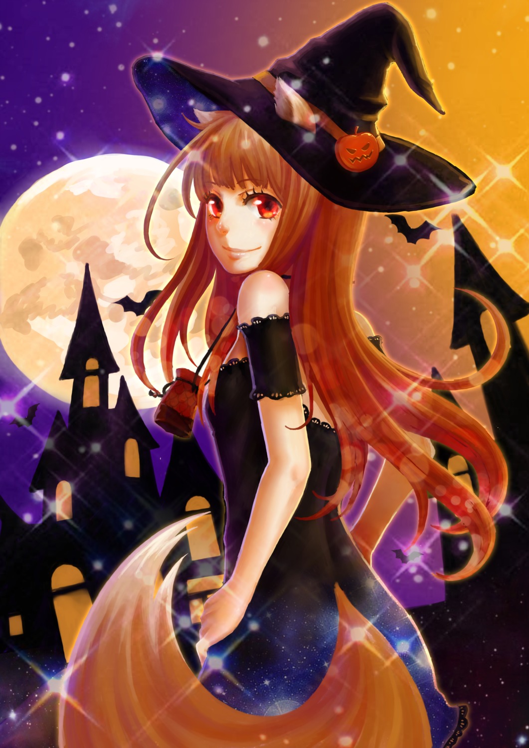 animal_ears, dress, halloween, holo, kitsune, spice_and_wolf, syrinxwell311, tail