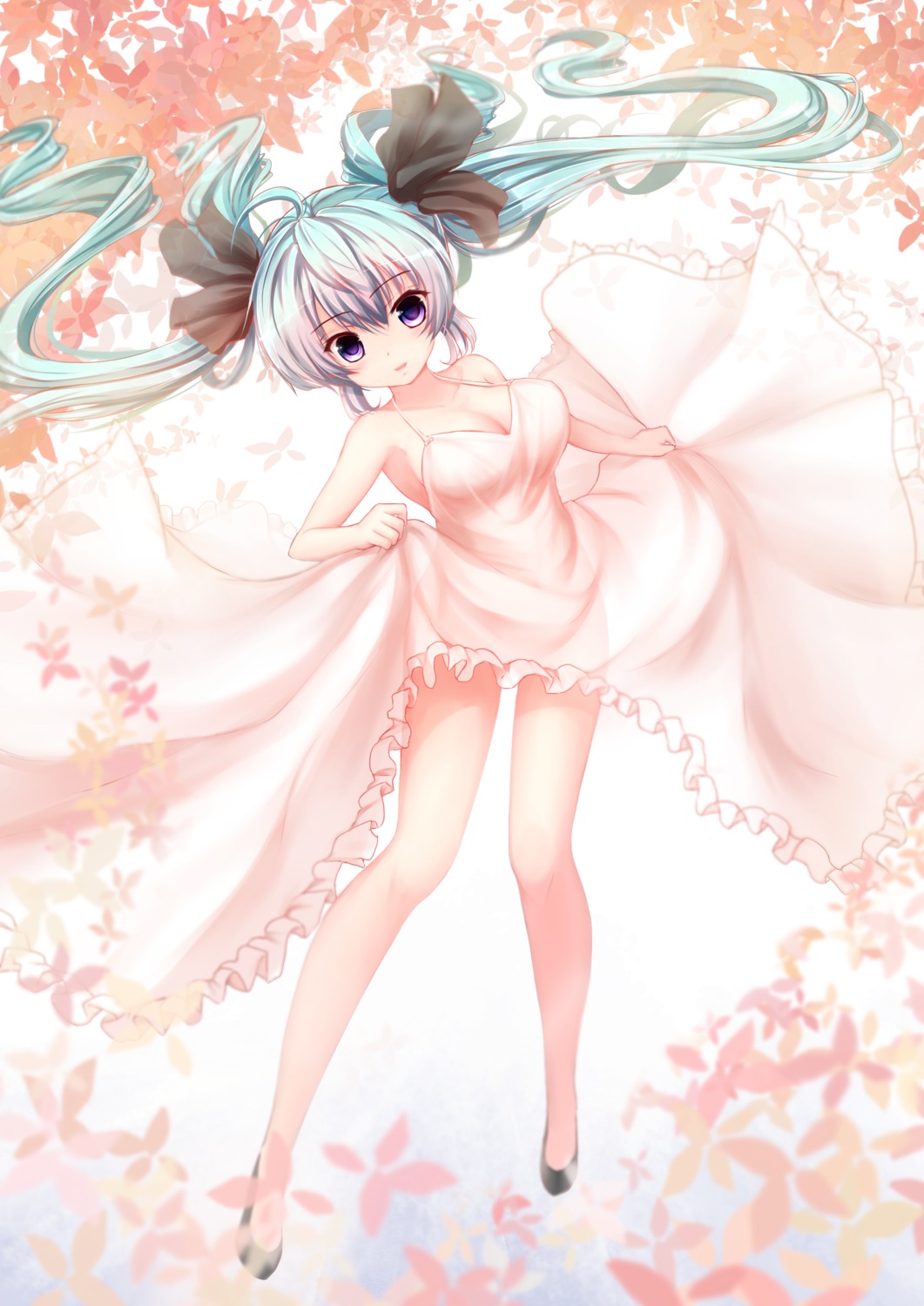 cleavage, dress, hatsune_miku, heels, no_bra, see_through, skirt_lift, vocaloid, zheyi_parker