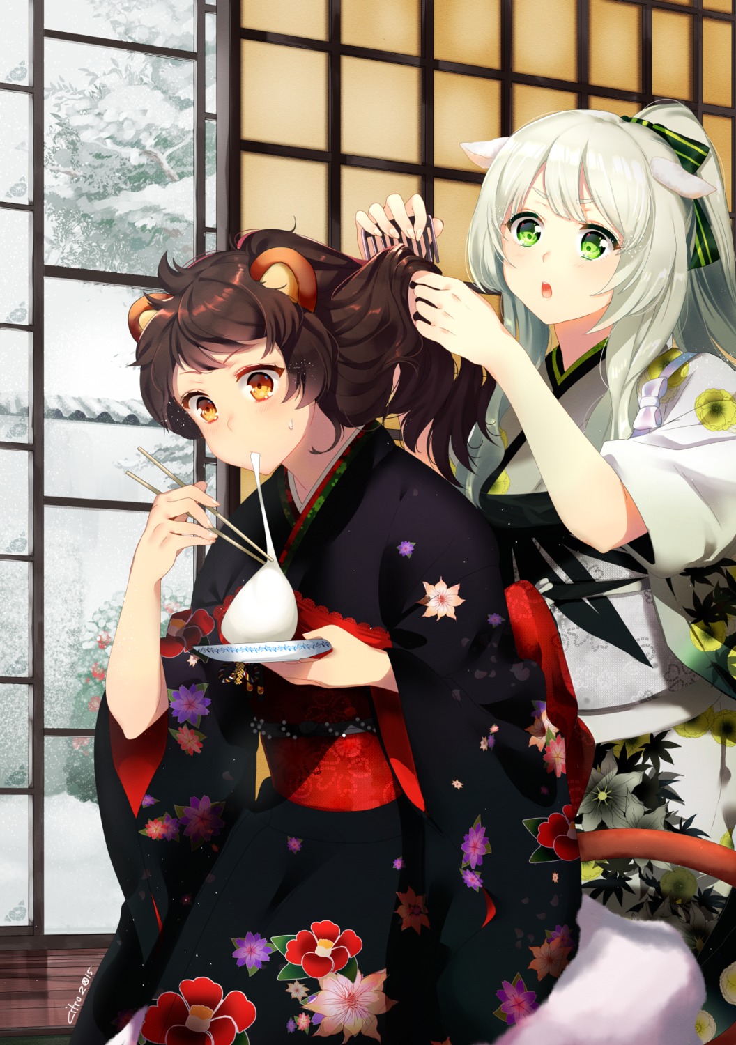 animal_ears, kimono, meiko_(puua), tail