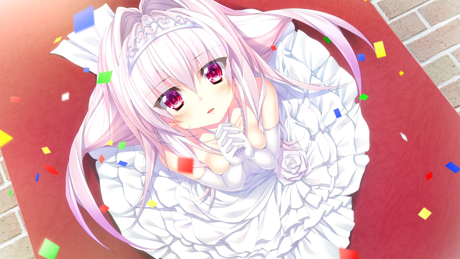 azarashi_soft, breast_hold, cleavage, dress, game_cg, kamitsurugi_ouka, royal_garden, wedding_dress