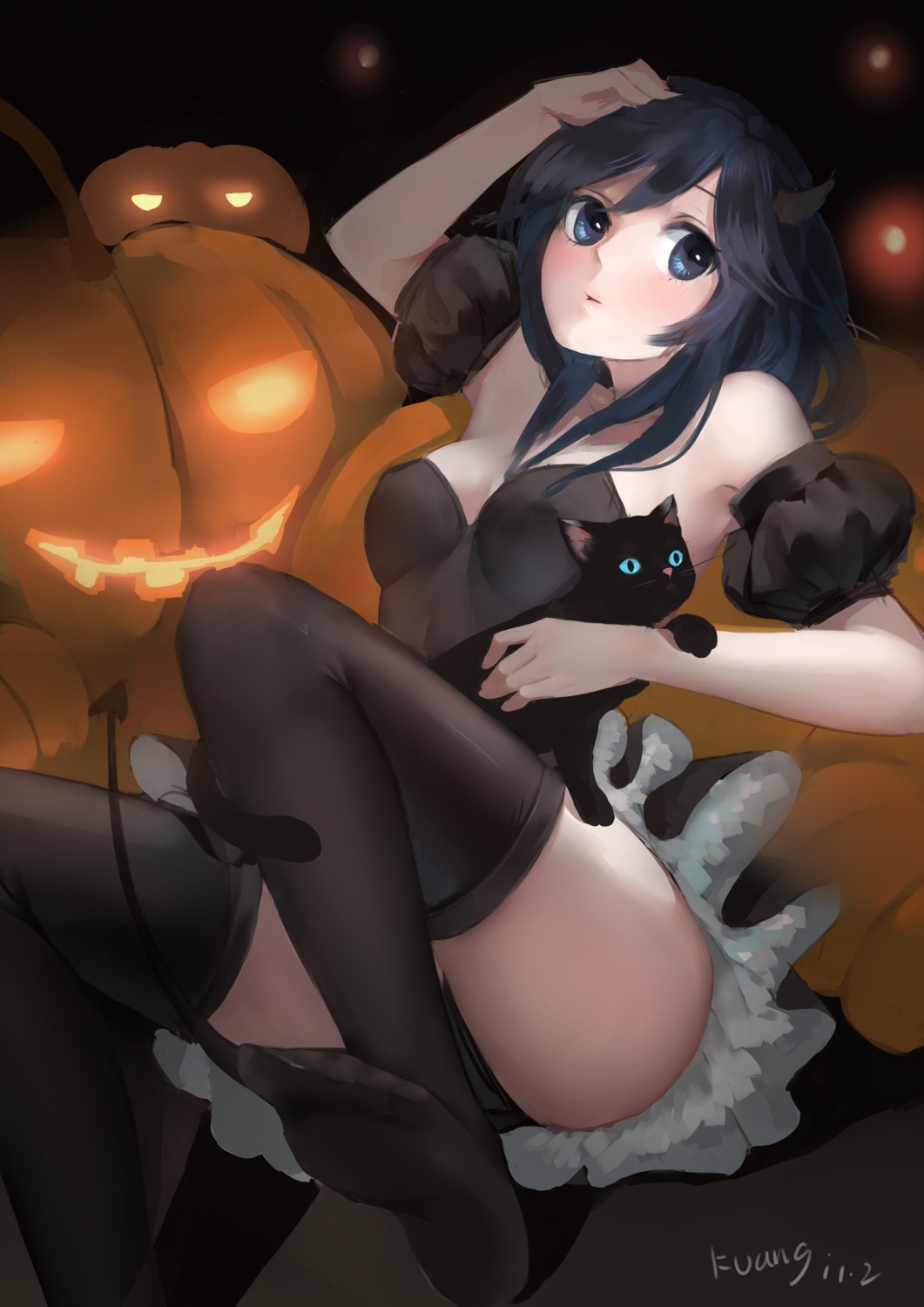 aragaki_ayase, cleavage, dress, feet, halloween, horns, kamachi_kamachi-ko, neko
