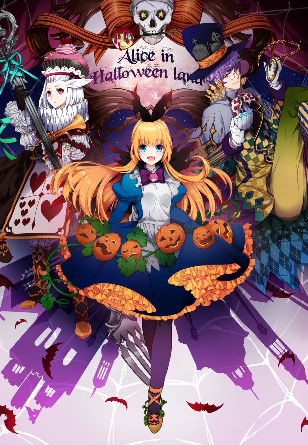alice, alice_in_wonderland, animal_ears, bunny_ears, dress, halloween, mad_hatter, megane, ycco_(estrella)