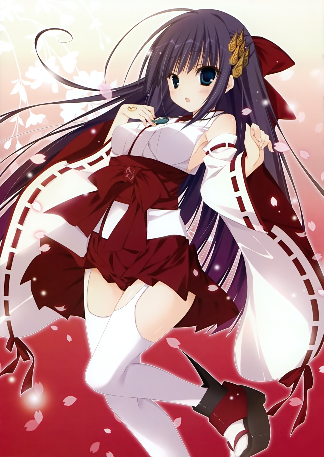 battle_spirits, inugami_kira, miko, no_bra, stockings, thighhighs