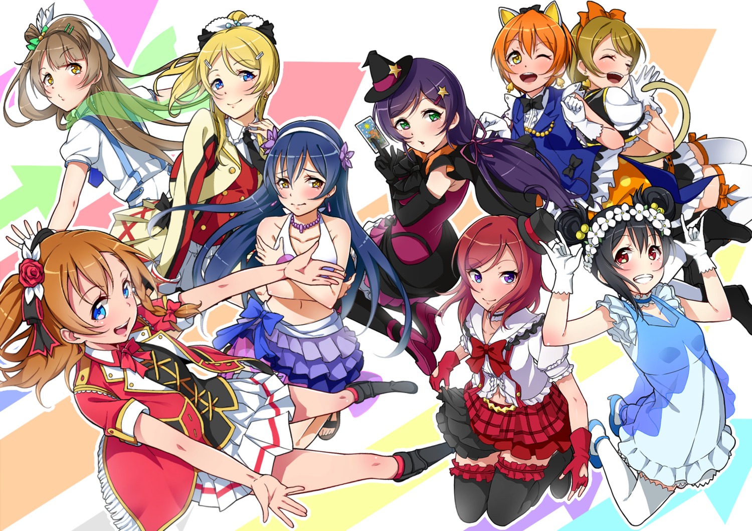 animal_ears, ayase_eli, breast_hold, dress, heels, hoshizora_rin, keita_(kta0), koizumi_hanayo