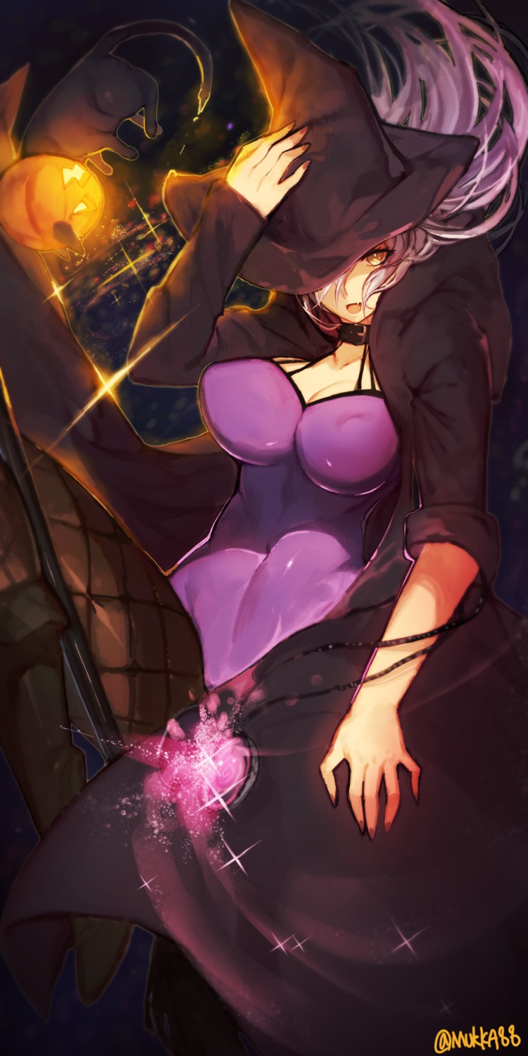 cleavage, halloween, mukka, neko, pantyhose, witch