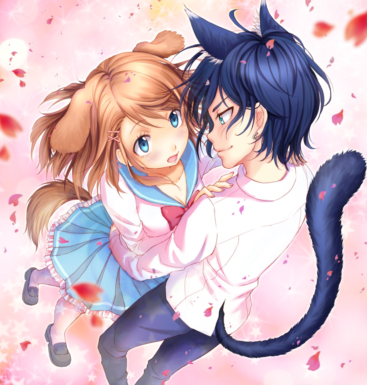 animal_ears, cleavage, inumimi, nekomimi, seifuku, syrinxwell311, tail