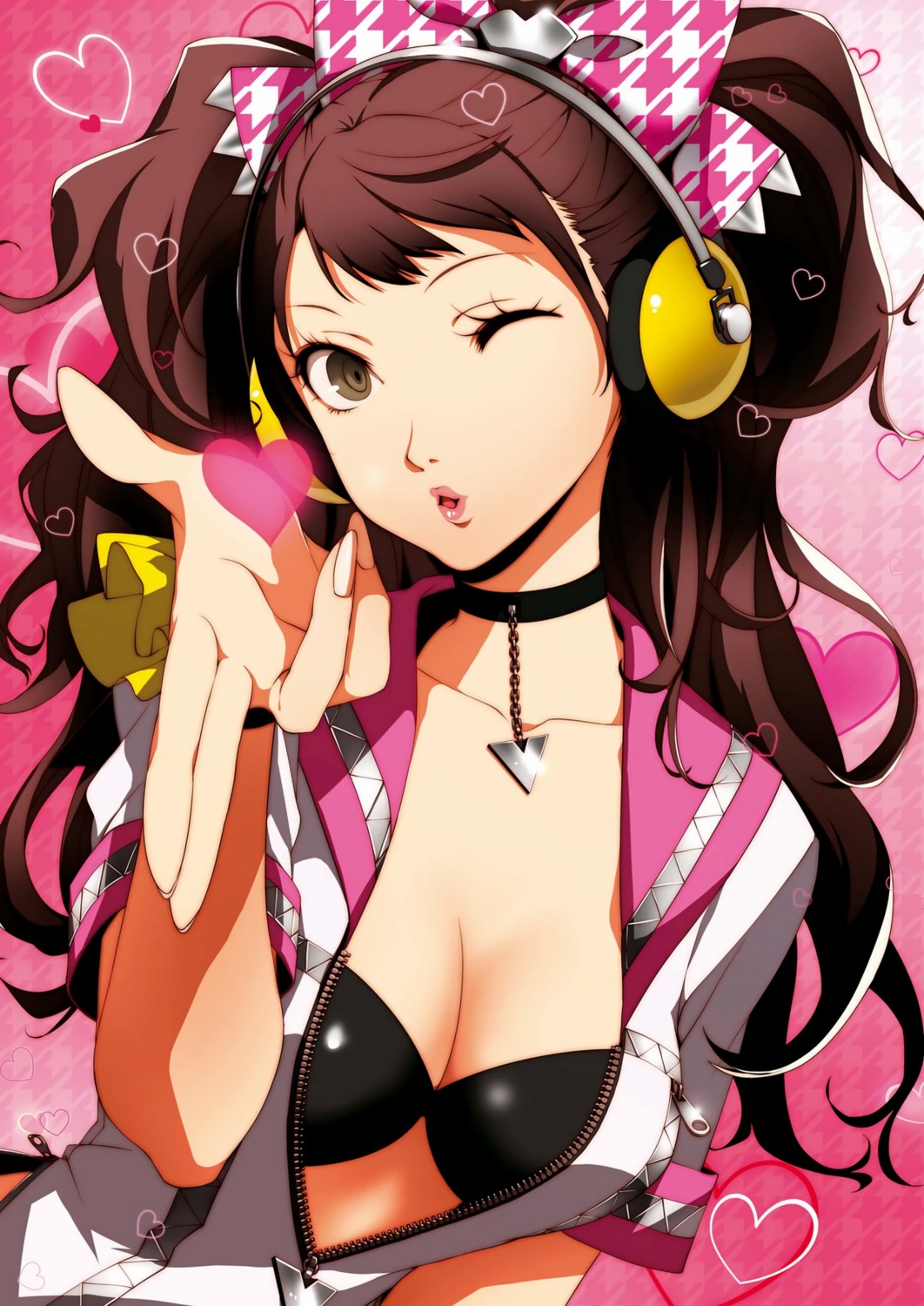 bikini_top, cleavage, headphones, kujikawa_rise, megaten, open_shirt, persona, persona_4, persona_4:_dancing_all_night, swimsuits