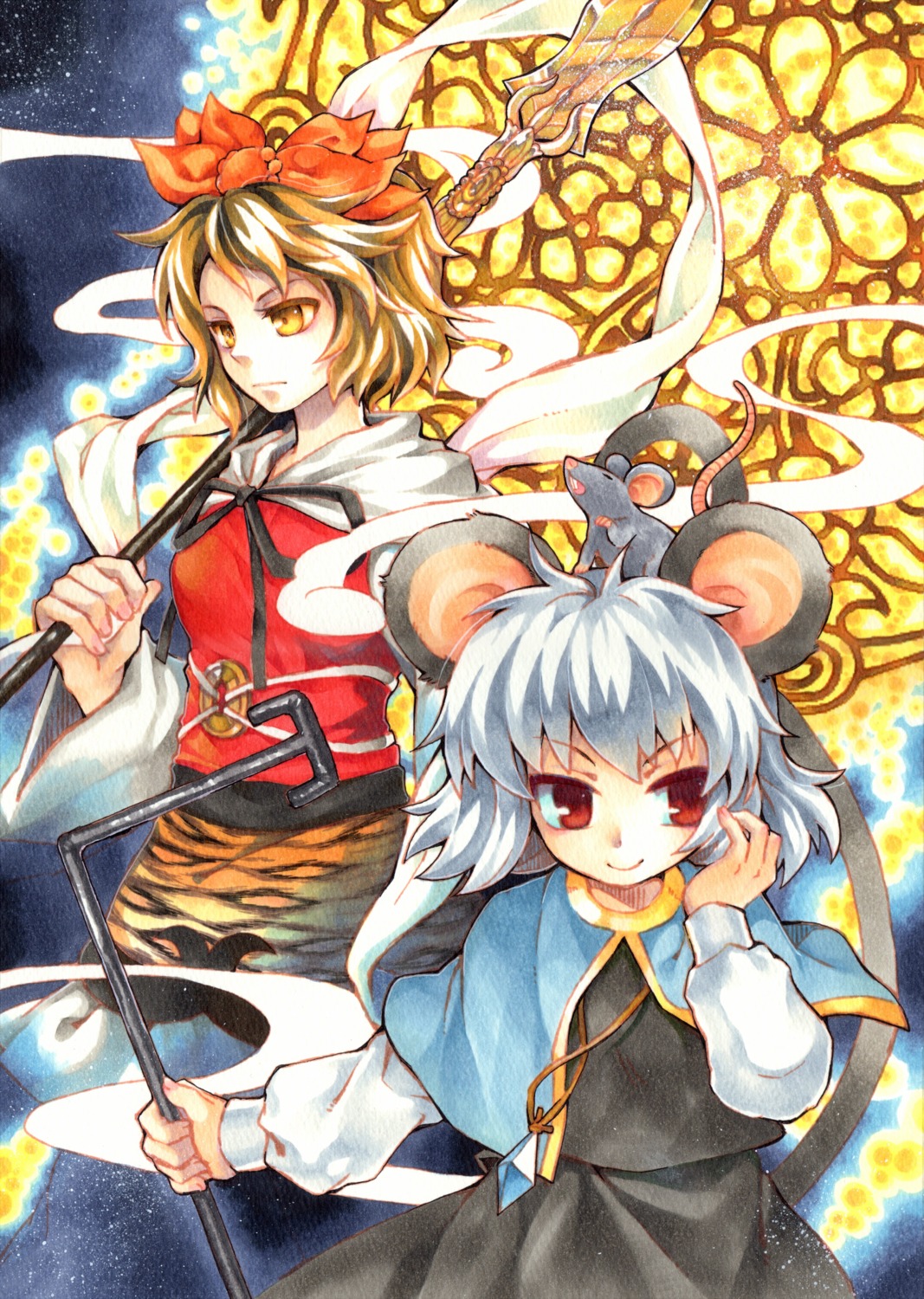 animal_ears, nazrin, socha, tail, toramaru_shou, touhou, weapon