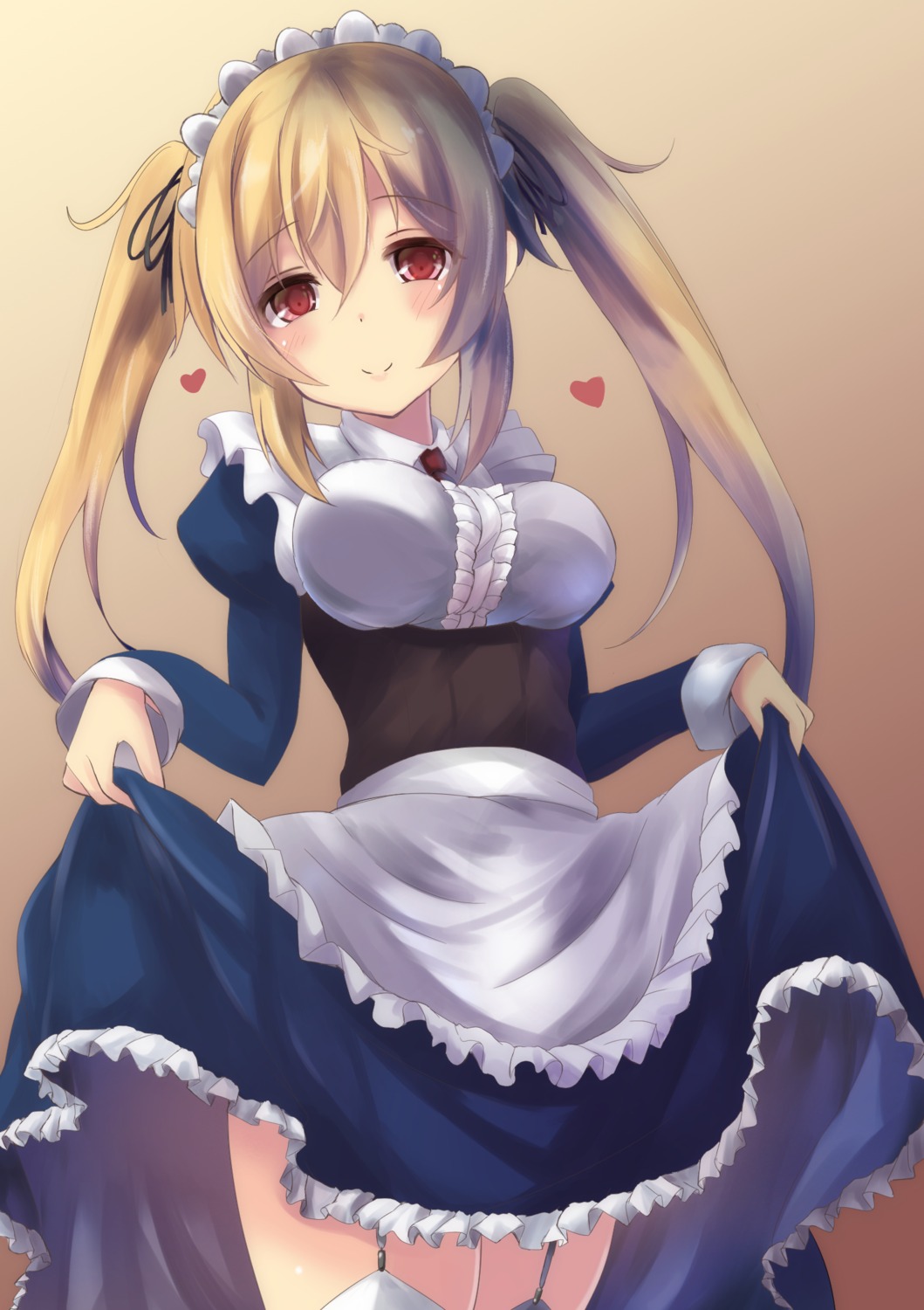 kantai_collection, maid, murasame_(kancolle), purunyara, skirt_lift, stockings, thighhighs
