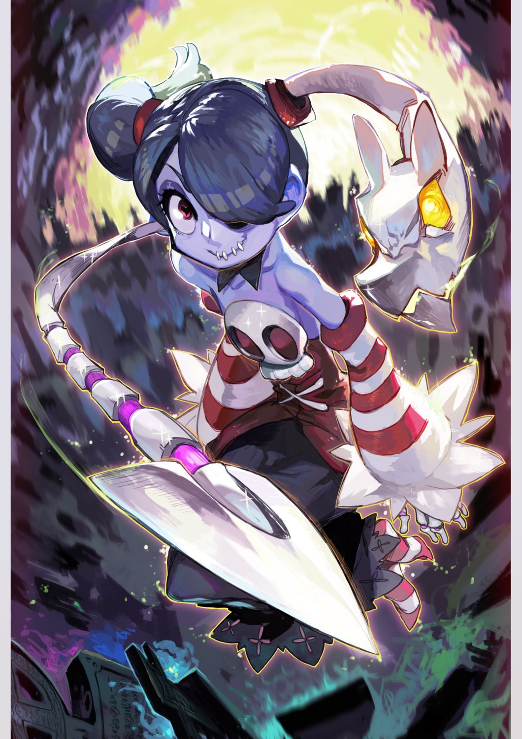 no_bra, shazhiqiao, skullgirls, squigly_(skullgirls), weapon