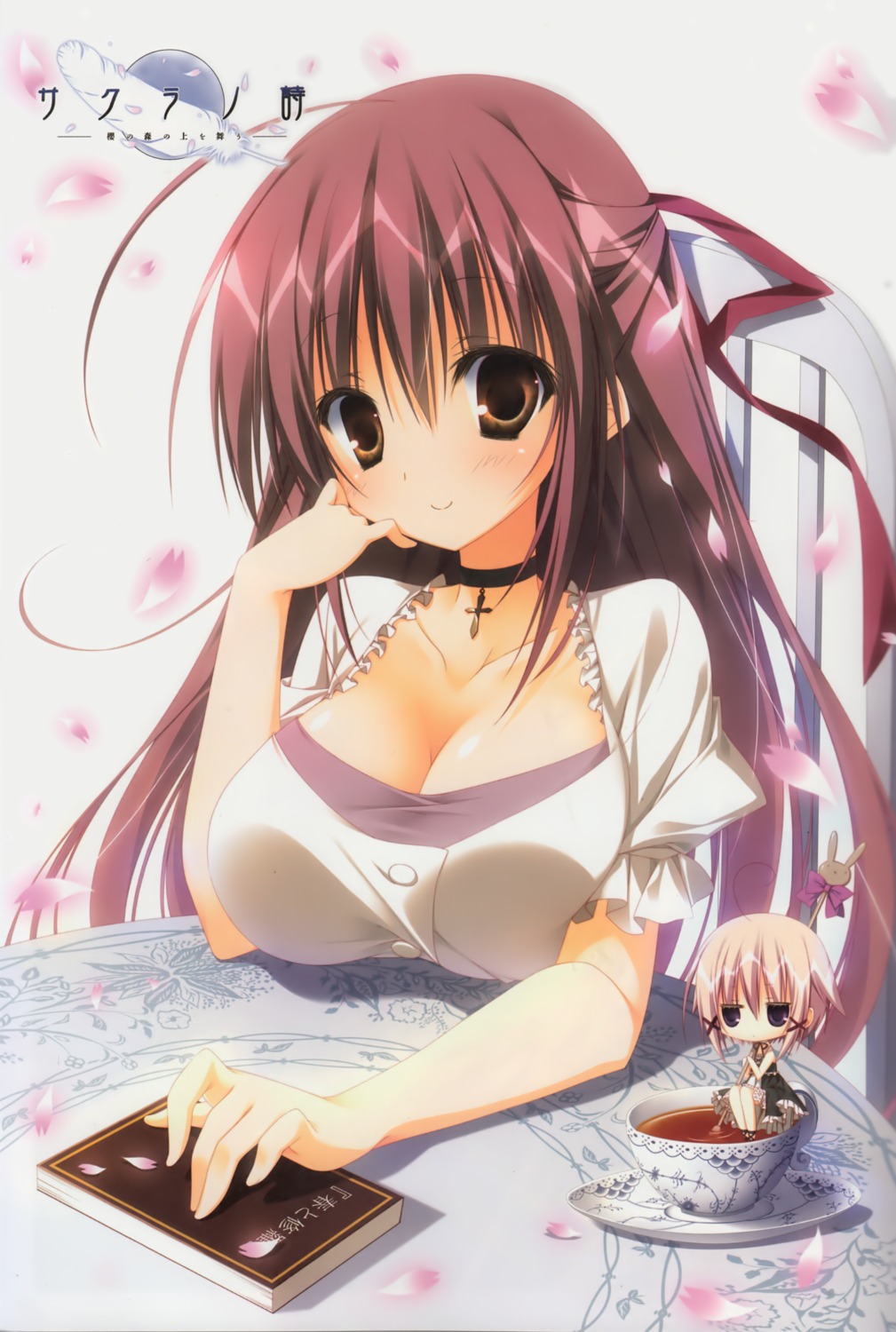 chibi, cleavage, dress, inugami_kira, makura, misakura_rin, sakura_no, sakura_no_uta