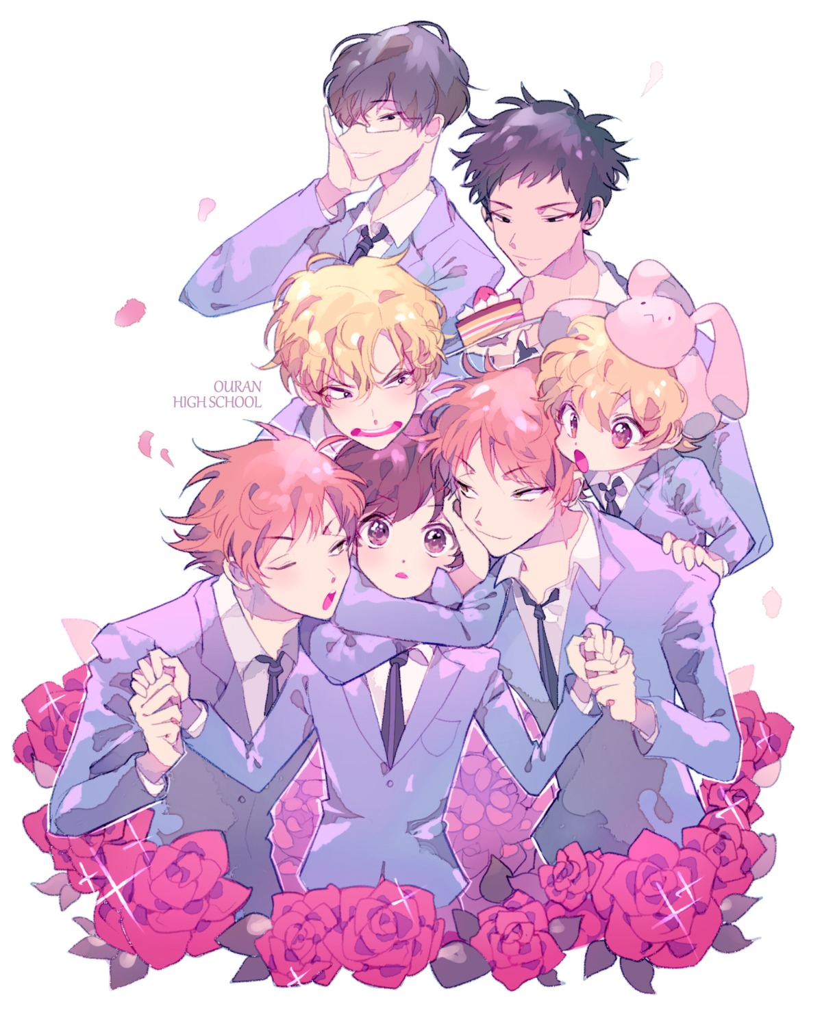 fujioka_haruhi, haninozuka_mitsukuni, hitachiin_hikaru, hitachiin_kaoru, inhye, morinozuka_takashi, ootori_kyouya, ouran_high_school_host_club