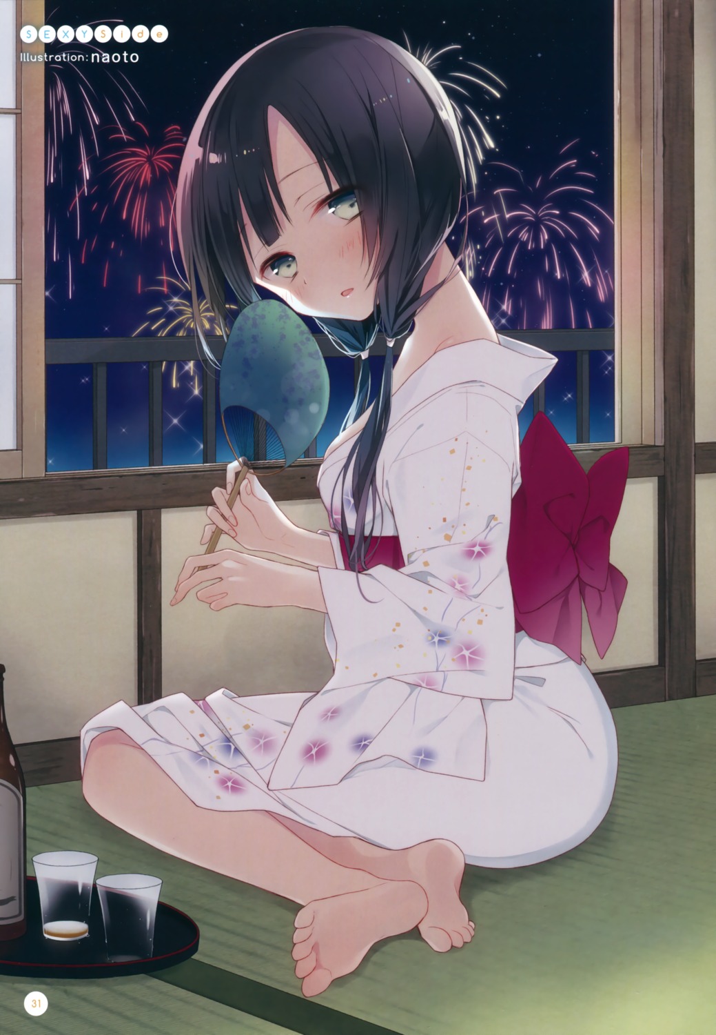 feet, naoto, open_shirt, shirobako, yasuhara_ema, yukata