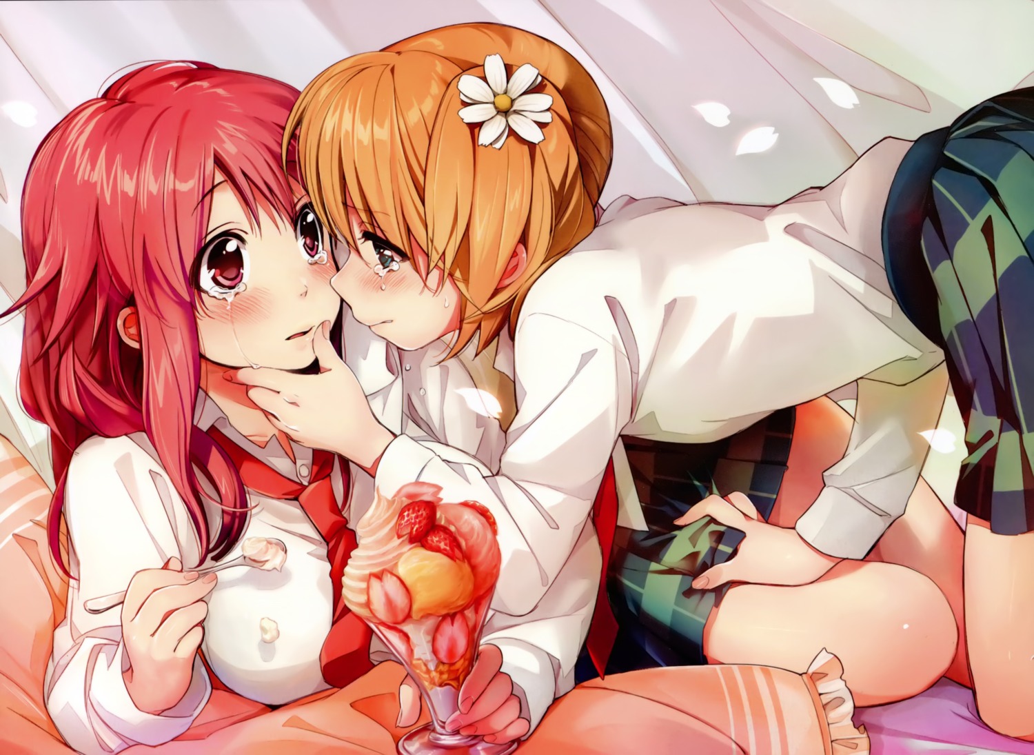 cream, endcard, kawai_makoto, sakura_trick, seifuku, sonoda_yuu, takayama_haruka