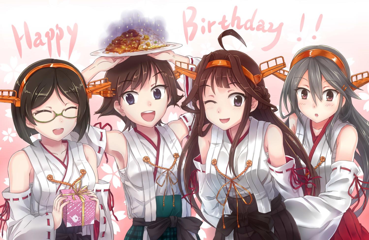 haruna_(kancolle), hiei_(kancolle), kantai_collection, kirishima_(kancolle), kongou_(kancolle), megane, sarashi, yinzhai