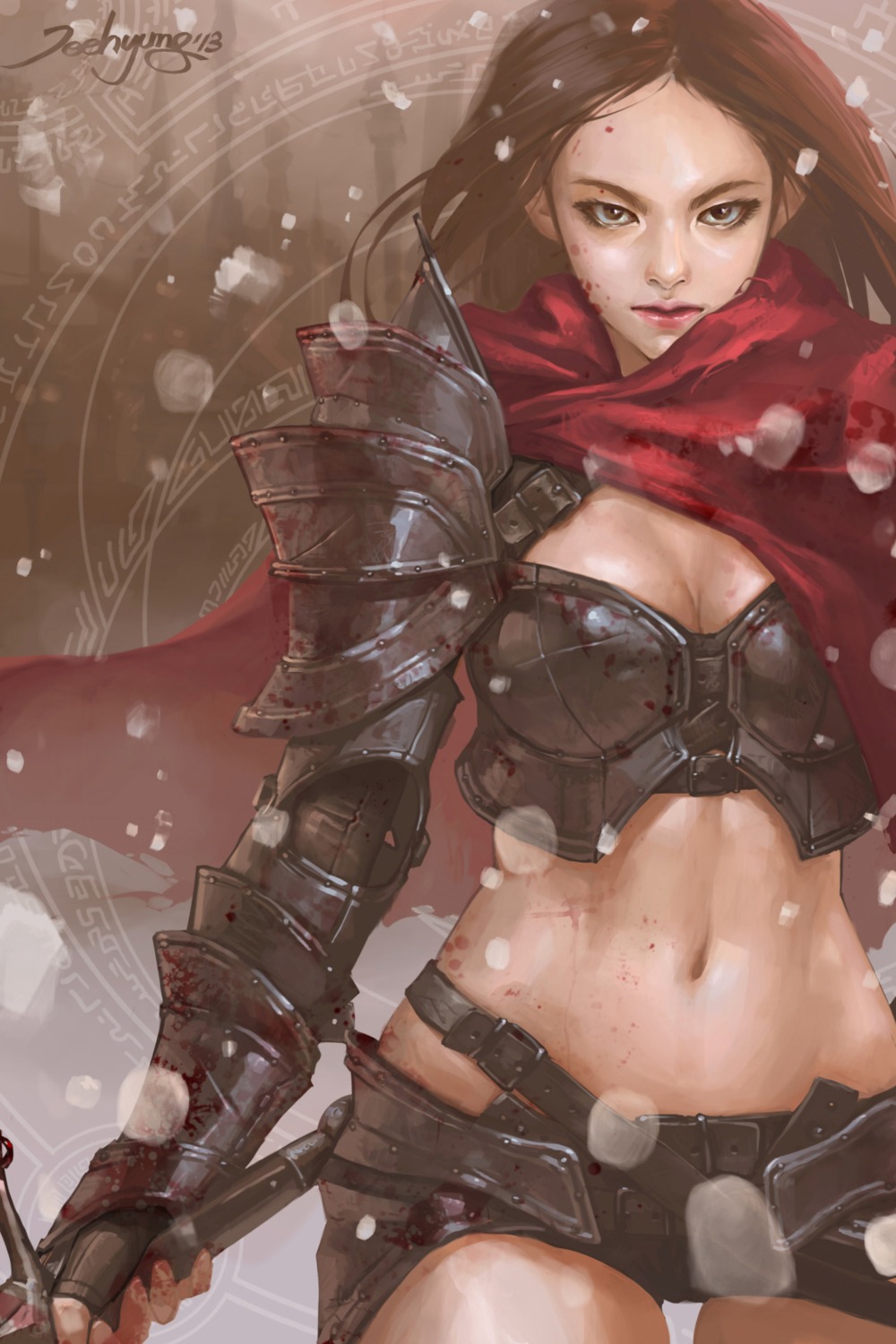 armor, blood, cleavage, jee-hyung_lee, sword