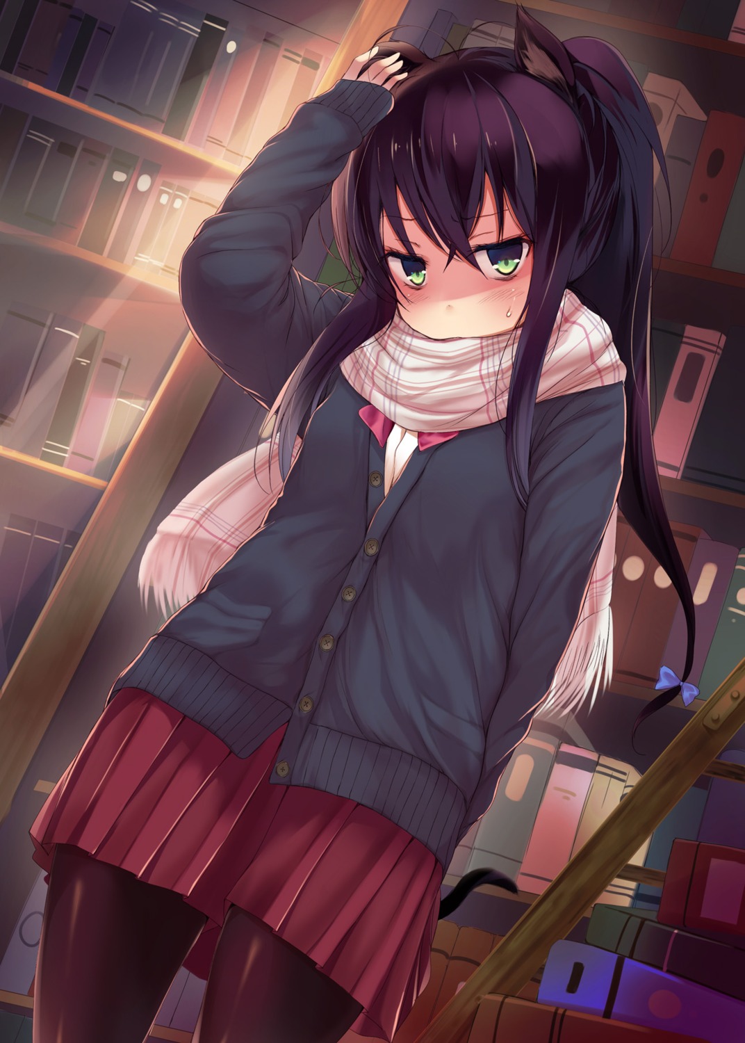 animal_ears, nekomimi, pantyhose, seifuku, sweater, tail, tsuzuri