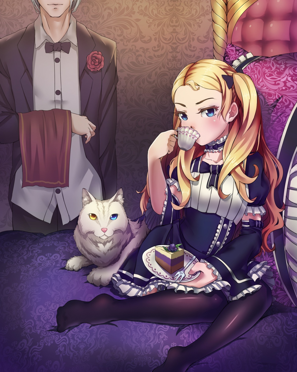 dress, heterochromia, neko, sakimeikun-daze, thighhighs